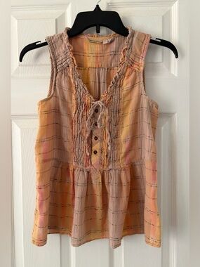 HOLDING HORSES Peach and Pink Ruffled Tie-Front Peplum Tank